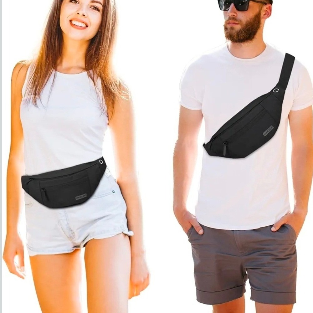 MAXTOP Black Nylon Fanny Pack Waist Bag with Zipper Pockets